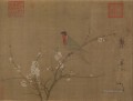 five colored parakeet on a blossoming apricot tree 1119 old China ink